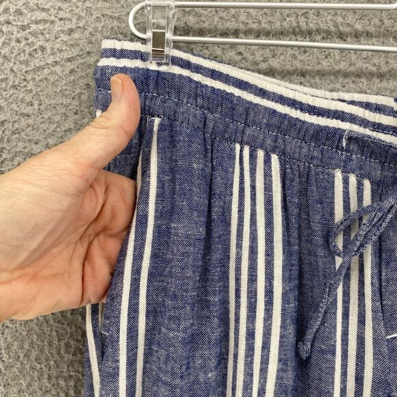 Old Navy Pants Womens Small Blue Striped Linen Blend Straight Leg Ankle Pull On - Picture 5 of 12